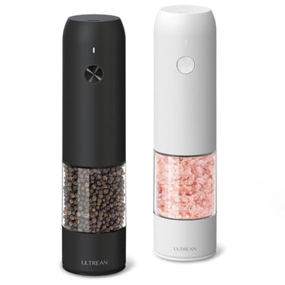 Ultrean Pepper Grinder, Rechargeable Salt and Pepper Grinder Set with 6 Adjustable Coarseness, LED Light, Automatic Grinder for Kitchen, House Warming Gifts New Home, White&Black - color: Black&White