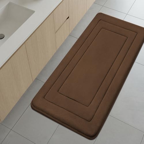 Cupic Cupid Super Soft Memory Foam Bath Mat, Long Bathroom Rugs, Non Slip Bath Mats for Bathroom Floor, Machine Washable Rugs for Shower & Tub, Quick Dry Bath Carpet for Decor, 48" x 24" Brown - color: Brown, size: 2' x 4' (48" x 24")