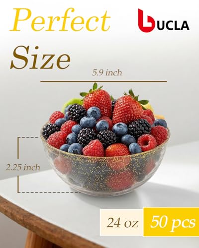 bUCLA 50Pack Gold Glitter Plastic Serving Bowls - 24oz Gold Disposable Dessert/Salad/Soup/Salad/Fruit/Cereal Bowls for Wedding & Party - color: Gold Glitter, size: 24oz