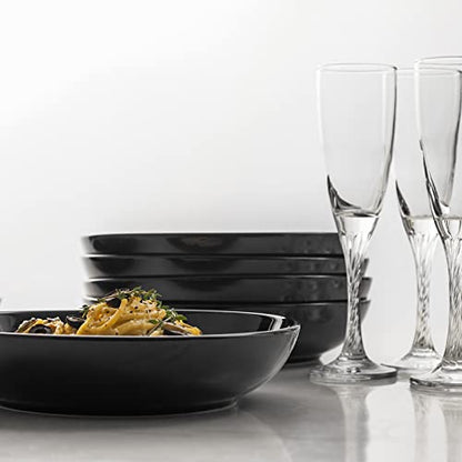 Y YHY Pasta Bowls 30oz, Large Salad Serving Bowls, Shallow Soup Bowls, Porcelain Pasta Bowls Set of 6, Microwave Dishwasher Safe, Black - color: Black, size: 30 oz