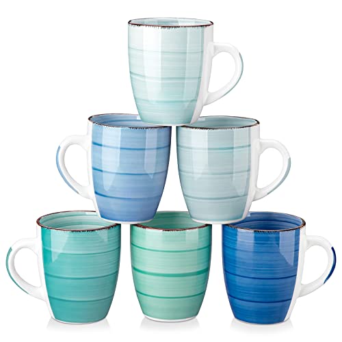 vancasso Bonita 12 Oz Coffee Mugs Set of 6, Ceramic Coffee Cups for Cappuccino, Latte, Tea, Cocoa, Cool Color - color: Blue, size: 12oz