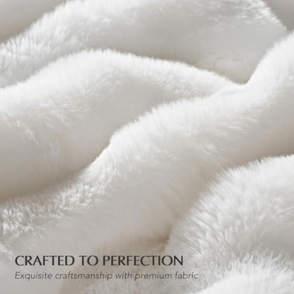 Faux Rabbit Fur Bubble Throw Blanket, 60"x80", Bright White | Ultra Soft, Luxury Faux Rabbit Fur Throw, Thick Warm Bubble Blanket, Cozy Fluffy Reversible, for Bed, Couch, Chair, Sofa - color: Bright White, size: 60"x80"