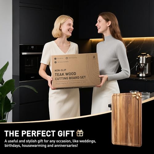 Extra Large Teak Cutting Board 20'' Kitchen Non Slip Wood Butcher Block | Wooden Chopping Board, Heavy Duty, Over Sink, Solid Thick, Meat, Easy to Clean, Extra Large, Best Kitchen Essential Gift - style: 20 IN