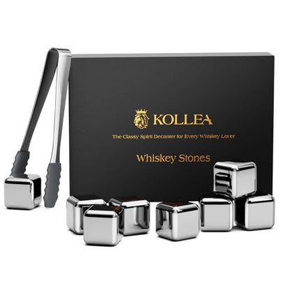 Kollea Whiskey Stones 8-Pack Stainless Steel Chilling Rocks Set, Silver | Food-Grade 304 Stainless Steel Cubes with -5℃ to -10℃ Freezing Point, No Dilution Chilling, Unique Gifts for Men, Dad - size: A - 8 PCS Silver
