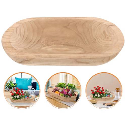 FOMIYES Wooden Dough Bowl Decorative Centerpiece Bowl Rustic Paulownia Wood Small Table Decor for Coffee Table Candle Display Home Accent