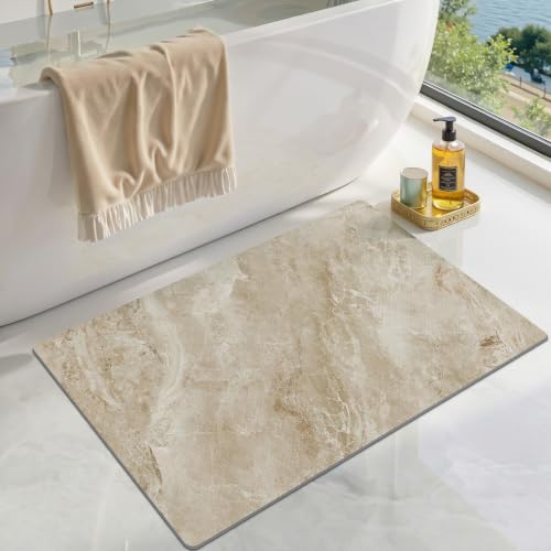 LUMI Non Slip Ultra Thin Bath Mat, Low Pile Quick Dry, Brown, 17x30 | Low Profile Absorbent, Fits under Door, for Bathroom, Shower, Sink, Doorway, Entrance - color: Brown, size: 17"x30"