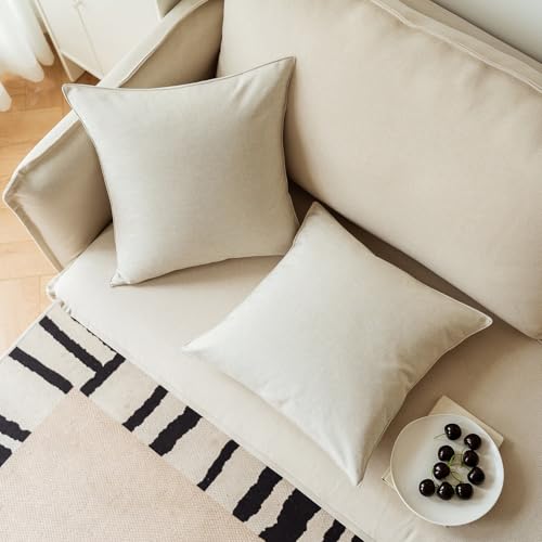 NiNi ALL Beige Outdoor Pillows Set of 2 Decorative Farmhouse Waterproof Throw Pillow Covers 18x18 Solid Cushion Cases for Garden Patio Tent Furniture Sofa Bed Home Decor | Faux Linen Decorative Solid Throw Pillow Covers Farmhouse for Garden Furniture Tent