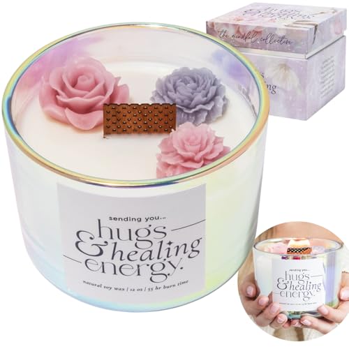 Sympathy Gifts for Loss of Loved One – Hugs and Healing Energy Sympathy Candle, 12oz Crackling Wood Wick Candle with Natural Soy Wax, Memorial & Grief Gift, Get Well Soon Gift - style: Hugs & Healing Energy Sympathy Candle