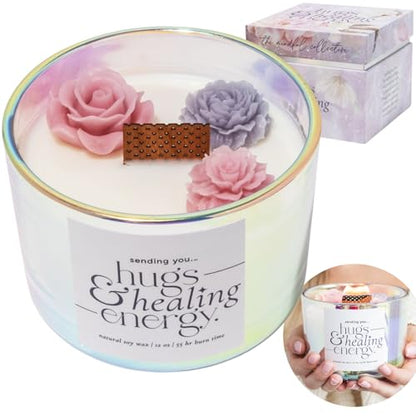 Sympathy Gifts for Loss of Loved One – Hugs and Healing Energy Sympathy Candle, 12oz Crackling Wood Wick Candle with Natural Soy Wax, Memorial & Grief Gift, Get Well Soon Gift - style: Hugs & Healing Energy Sympathy Candle