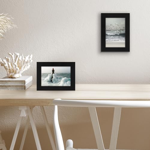 Americanflat 4x6 Picture Frame - Engineered Wood - Black | Shatter-resistant glass, wall or tabletop display with included easel, sawtooth hangers included - color: Black, size: 4x6
