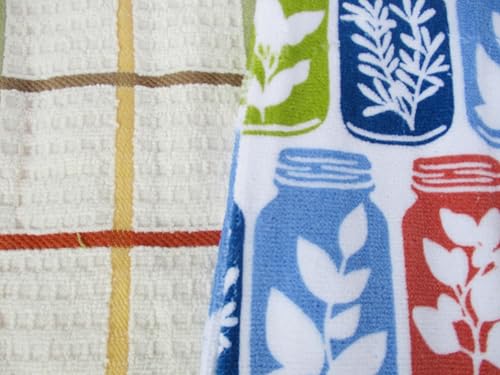 100% Cotton Kitchen Towel Set 2 Pack (Mason Jars and Summer Stripe) - color: Mason Jars and Summer Stripe