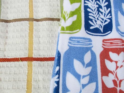 100% Cotton Kitchen Towel Set 2 Pack (Mason Jars and Summer Stripe) - color: Mason Jars and Summer Stripe