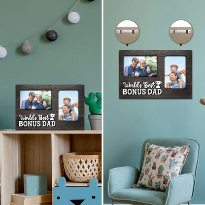 Gifts for Bonus Dad Fathers Day, Bonus Dad Gifts from Bonus Son Daughter 3D Photo Frame Hold 4x6 Inches Two Photos, World's Best Bonusdad Gift Gag Birthday Gift for Him on Father's Day - color: Bonus Dad