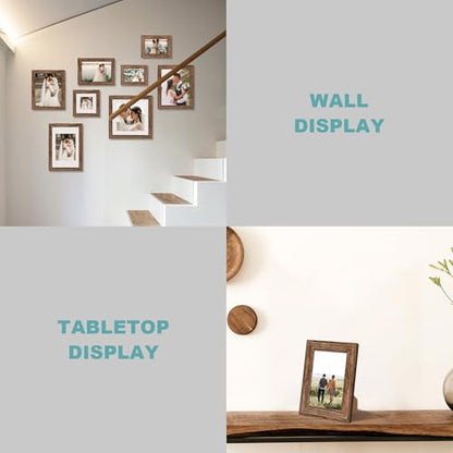 iRahmen 6x9 Picture Frame Set of 4, High Definition Real Glass Rustic Wood Frame, 6 x 9 Photo Frames for Tabletop Display and Wall Mounting - color: Brown, size: 6X9