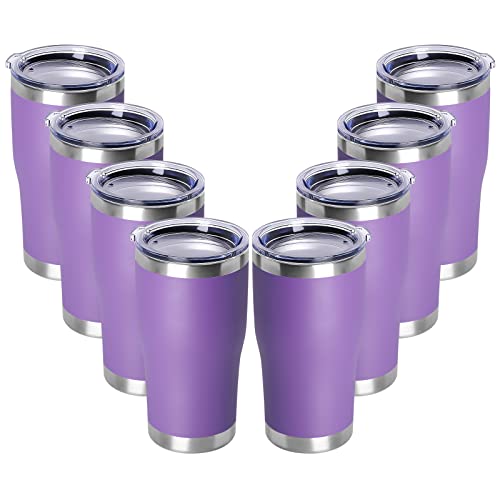 DOMICARE 20oz Tumbler with Lid Stainless Steel Tumblers Bulk, Double Wall Vacuum Insulated Coffee Travel Mug Powder Coated Tumbler, 8 Count (Pack of 1) Purple - color: Purple, size: 8 count