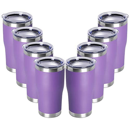 DOMICARE 20oz Tumbler with Lid Stainless Steel Tumblers Bulk, Double Wall Vacuum Insulated Coffee Travel Mug Powder Coated Tumbler, 8 Count (Pack of 1) Purple - color: Purple, size: 8 count