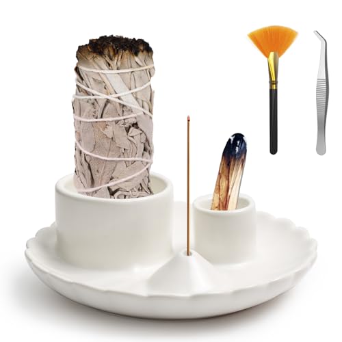 Palo Santo Sticks Holder, 4 in 1 Incense and Candle Holder White | 4 in 1 Incense and Candle Holder for Ash Catcher Tray for Meditation Yoga Room - color: White