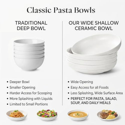 HAPPY KIT Stoneware 9'' Pasta Bowls 42oz Set of 4, Granite White - color: MatteWhite