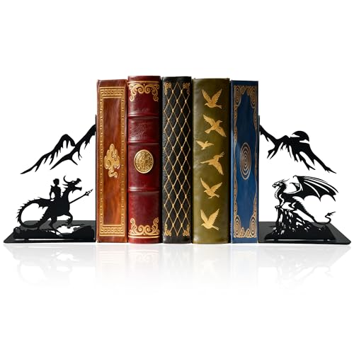 Dragon Bookends – Metal Book Ends Decorative for Shelves, Unique Fantasy Book Ends Holder, Cute Novelty Vintage Bookends, Bookshelf Decor Heavy Duty Stopper for Kids and Adults - color: Fantasy Dragon