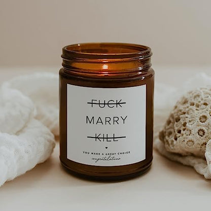 ThreeKin Engagement Candle, Gift for Engaged Couples | Lavender & Lemongrass Soy Wax Blend | 65-Hour Burn Time | Scented Jar for Bridal Showers & Brides to Be - size: 8oz, style: Marry