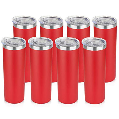HASLE OUTFITTERS 20 oz Skinny Tumblers Bulk Set, Stainless Steel Insulated Slim Tumblers with Lids, Reusable Double Wall Travel Coffee Mugs, Durable Powder Coated Travel Water Cups(Red, 8) - color: Red, size: 20 oz (8 Count)