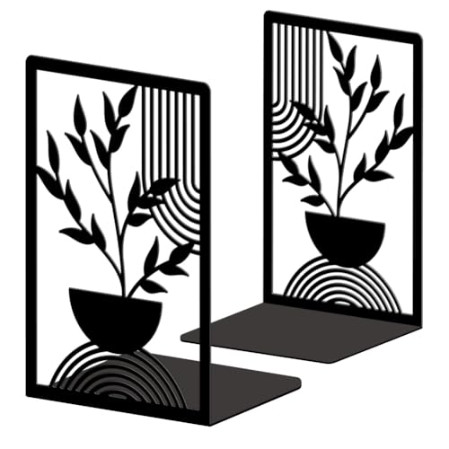 5.3"x4.3"x7.9" Metal Bookends, Heavy Duty Book Ends for Shelves | Bohemian Leaves Theme Cast Iron Book Supports, 1 Pair Decor Stoppers for Desk, Library, Office & Home Shelves - style: Bohemian Leaves