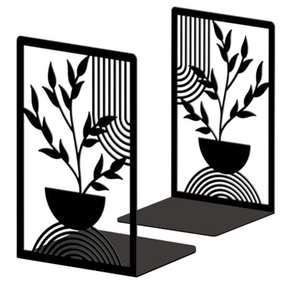 5.3"x4.3"x7.9" Metal Bookends, Heavy Duty Book Ends for Shelves | Bohemian Leaves Theme Cast Iron Book Supports, 1 Pair Decor Stoppers for Desk, Library, Office & Home Shelves - style: Bohemian Leaves