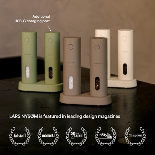 LARS NYSØM Electric Salt and Pepper Grinder Set, USB Rechargeable, Automatic Salt and Pepper Mills, Spice Shakers Refillable with LED Light, Adjustable Coarseness, Ceramic Grinder (Sage Green) - color: Sage Green