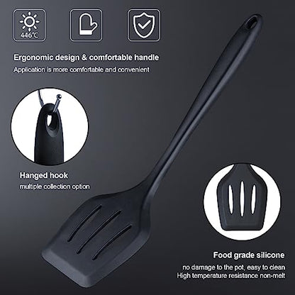 Kitchen Utensils Set,18-Piece Cooking Utensils and Knife Set,Black | Food-grade Silicone Heat-safe to 410°F, Detachable Stainless Steel Holder, 5 Kitchen Knives and Cutting Board All-in-one - color: Black