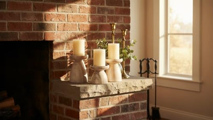 Candle Holders for Pillar Candles (Medium Set of 3) - Mangowood Candle Holder Wood - Farmhouse Wooden Candle Holders - Floor Candle Stand for Fireplace