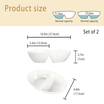 Ceramic 10.9 Inch Chips and Dip Set, Chips and Dip Divided Tray, Moisture Proof Cereal Bowl (for Salad, Pasta, Fruit, Sauce), Divided Moisture Proof Cereal Bowl Buffet Bowl Set - color: 10.9 Inch