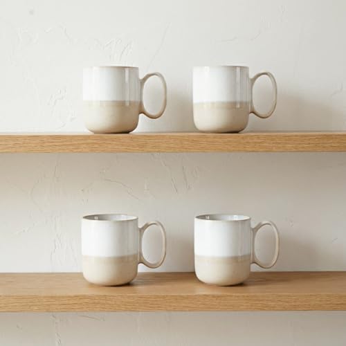 Bosmarlin Ceramic Coffee Mug Set of 4, 15 Oz, Coffee Cups with Big Handle, Microwave and Dishwasher Safe (White) - color: White