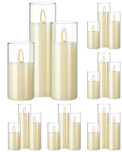36 Pcs Pillar Candles and Glass Cylinder Vases Tall Cylinder Holders for Pillar Candles Wedding Centerpieces, Total 18 Sets (Clear,Ivory White) - color: Clear,ivory White