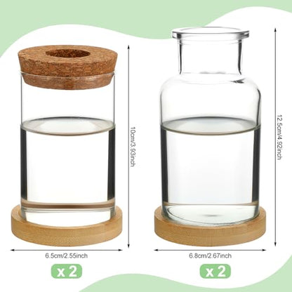 Layhit 4 Pcs Plants Propagation Stations vases Glass Planters with Wooden Lid and Bamboo Stand for Hydroponic Plants Gardening Gifts for Women Mom Home Office Tabletop Decoration(Wide Mouth Style) - style: Beautiful Home Decorations