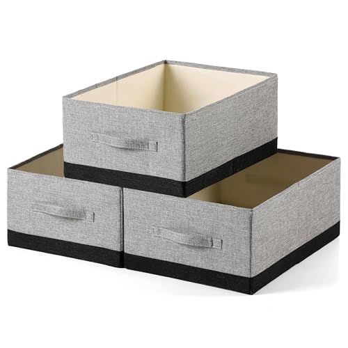 Linen Folding Storage Bins, 3 Pack Large Storage Baskets, Washable, Clothing Storage Bins with Handle, Closet Organizer for Storage Sweater,Sheets (gray black, 18½"x13½x8½) - color: gray black, size: 18½"x13½"x8½"