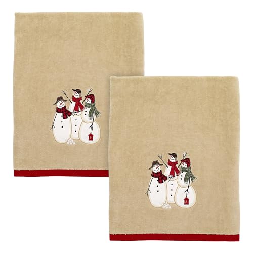 Avanti Linens - Bath Towels, Soft & Absorbent, Embroidered, Christmas Decorations, Set of 2 (Snowmen Gathering Collection) - size: 2pc Bath Towels