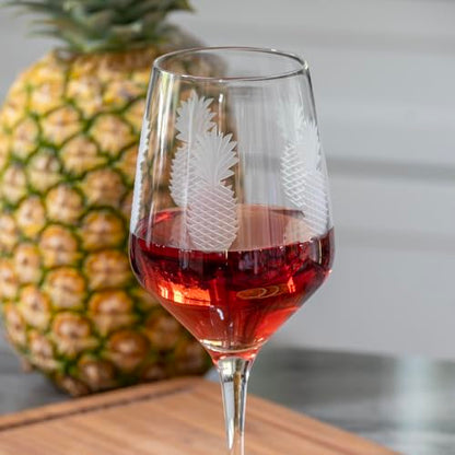 Rolf Glass Fresh Pineapple All Purpose Wine Glass | 19.5oz Stemmed Glass | Lead-Free and Diamond-Wheel Engraved | Tropical Etched Pineapple Design | Coastal Glassware | Set of 4 - color: All Purpose, size: Set of 4