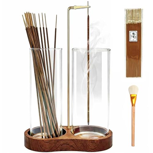 Ceremony Incense Holder, 2 in 1 Wooden Incense Holder for Sticks | Anti-ash Incense Burner with Glass Ash Catcher for Meditation Yoga Spa Room Decor - color: 2 in 1 Wooden Elliptical