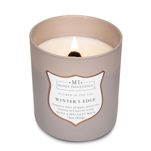 Manly Indulgence Winters Edge Scented Candles for Men, 15 oz Wooden Wick, Premium Soy Blend Wax, 60H Burn, Candles for Home Scented - Made in The USA - color: Winters Edge