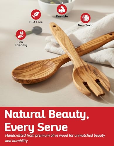 Olive Wood Utensil Set of 2 PCS – Handcrafted Wooden Spoon & Spatula – Natural Eco-Friendly Cooking Utensils, Nonstick Safe, Durable Kitchen Tools - color: Olivewood Heirloom Duo