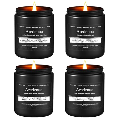 4 Pack Scented Candles for Men, Home Fragrance Gift, Soy Wax, 28 oz | Manly Candle for Home, Masculine Scent of Leather, Tobacco, Patchouli, Oak, 200 Hour Burn Time, Black Jar - color: Black, size: Black Men2