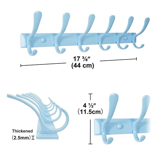 SKOLOO Wall Mounted Coat Rack - 6 Hooks, Heavy Duty, Stainless Steel, Metal Wall Hangers, Sturdy Coat Hooks for Hanging Coats, Jacket, Clothes, Hat, Blue - color: Blue, size: 6 Hook(1 Pack)