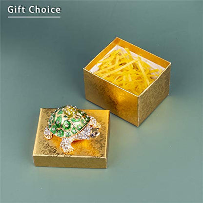 YU FENG 3 Inch Mother Child Turtle Trinket Box, Crystal Hinged Jewelry Box | Enameled Mother & Baby Tortoise Design, Sparkling Crystal Accents, Ring Holder, Collectible Figurine, Gift for Mom - color: Green Turtle