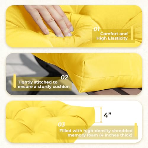 All Weather 3 Pieces Wicker Chair Cushions, Waterproof Outdoor Wicker Chair Cushion for Patio Furniture Loveseat Settee Bench, 1 Loveseat and 2 U-Shaped Thickened Cushions, Yellow - color: Yellow