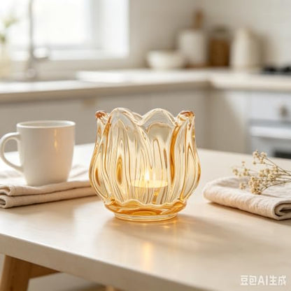 Votive Glass Tealight Candle Holders, Candles Not Included (Amber Tulip-6 Pcs) - color: Amber Tulip-6 Pcs