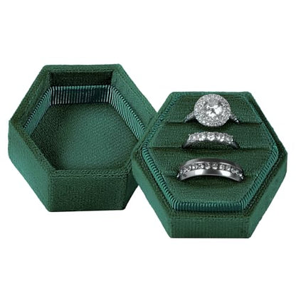 MFXIP Velvet 3 Slots Jewelry Ring Box Engagement Wedding Box Keepsake Box Bridal Photo Ring Triple Slots Hexagon - color: Dark Green