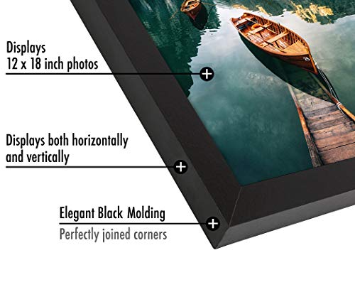 Americanflat 12x18 Poster Frame with Shatter-Resistant Glass - Set of 2 - Signature Collection - Gallery-Style Frames Made of Engineered Wood - Picture Frames for Wall Display - Black | Shatter-resistant glass, hangs vertical or horizontal, sawtooth hange