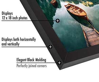 Americanflat 12x18 Poster Frame with Shatter-Resistant Glass - Set of 2 - Signature Collection - Gallery-Style Frames Made of Engineered Wood - Picture Frames for Wall Display - Black | Shatter-resistant glass, hangs vertical or horizontal, sawtooth hange