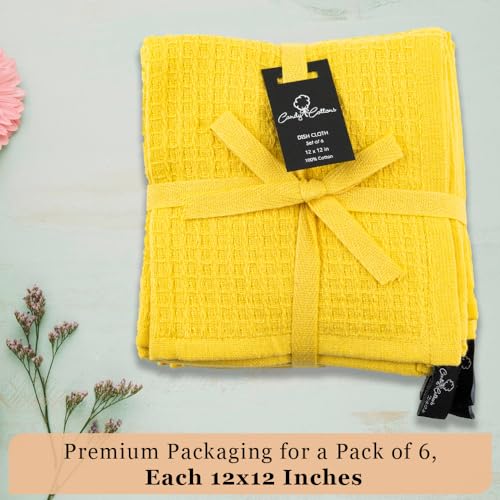 DishCloths Kitchen|Waffle Terry Check Weave Hand Towels|Cotton 12x12" Reusable Dish Rags Washing Scrub Cleaning Dishes|Dish Bar Mop Towels Hand Wipes|Spring Easter Basket Decor|6 Pc -Lemon Yellow - color: Lemon Yellow