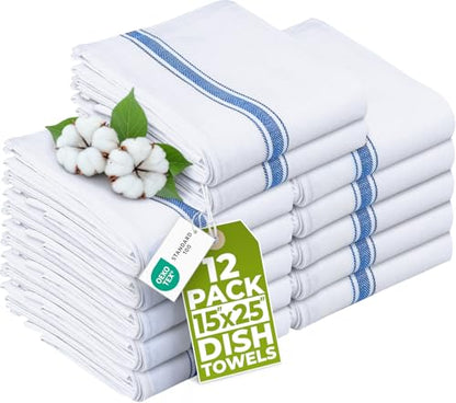 Utopia Towels Blue Dish Towels [12 Pack - 15 x 25 in] 100% Ring Spun Cotton | Highly Absorbent & Reusable Cleaning Bar, Tea, Kitchen and Dishcloths Set - 200 GSM - color: Blue